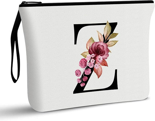 Vavabox A-Z Personalized Makeup Bag, Birthday Gifts for Women Mom, Gifts for Best Friend, Bride Bridesmaid Cosmetic bag (Z, White)
