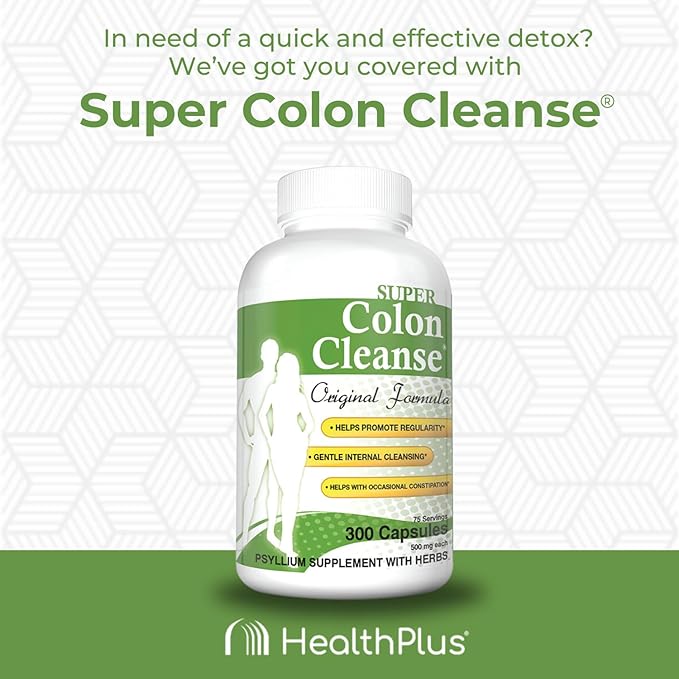 Health Plus Super Colon Cleanse Original Formula (1991-2018), 300 Capsules, 6 Cleanses - Digestive Support, Constipation Relief with Psyllium Husk and Senna Leaf