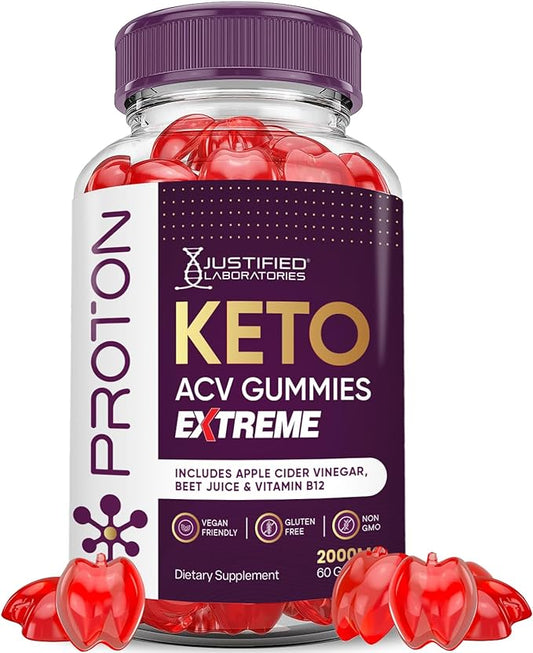 Proton Protein Keto ACV Gummies Extreme 2000MG Proton Keto Gummies Apple Cider Vinegar Formulated with Pomegranate Beet Juice Powder B12 Vegan Non GMO 60 Gummys