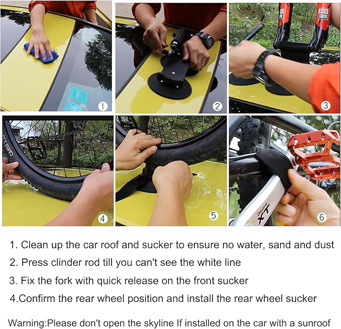 ROCKBROS Suction Cup Bike Rack for Car Roof Top Sucker Bike Rack Quick Release Aluminium Alloy Bike Carrier with Sucker for 3 Bikes Blue