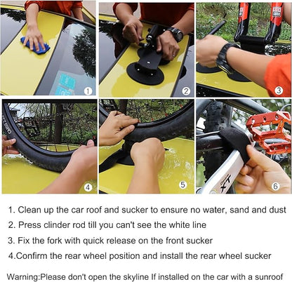 ROCKBROS Suction Cup Bike Rack for Car Roof Top Sucker Bike Rack Quick Release Aluminium Alloy Bike Carrier with Sucker for 3 Bikes Blue