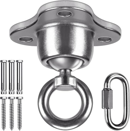 SELEWARE Punching Bag Hanger, Stainless Steel Heavy Bag Hanger with Carabiner, Heavy Duty 360° Rotation Wall Ceiling Mount Hook for Boxing Bags, Hammocks, Gym Swings, Yoga Swings, 1000LB Capacity