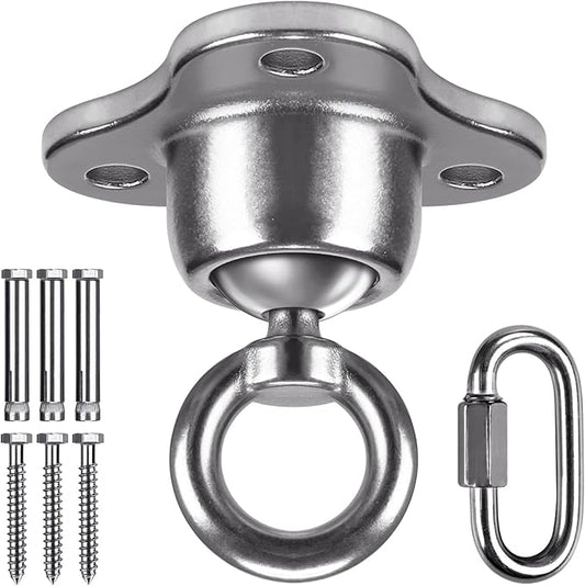 SELEWARE Punching Bag Hanger, Stainless Steel Heavy Bag Hanger with Carabiner, Heavy Duty 360° Rotation Wall Ceiling Mount Hook for Boxing Bags, Hammocks, Gym Swings, Yoga Swings, 1000LB Capacity