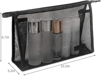 fashion portable cosmetic bag,Visible large capacity Nylon storage bag, for Business Travel bath, Unisex (mixed colors 3pcs set) (mixed colors whole mesh triangle zippered cosmetic bag)