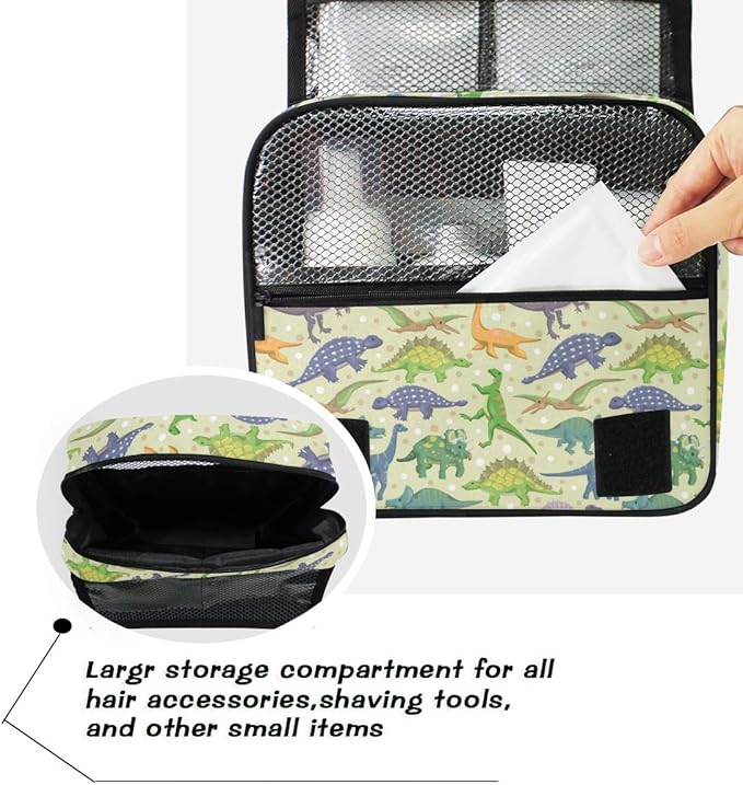 senya Hanging Travel Toiletry Bag Kit Boys Makeup Case Cosmetics Organizer for Men Women (Cute Dinosaur)