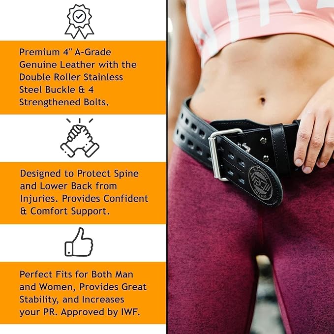 WARM BODY COLD MIND Leather Weight Lifting Belt 4" Adjustable