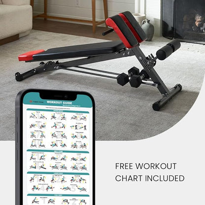 Finer Form Multi-Functional Weight Bench for Full All-in-One Body Workout – Versatile Adjustable Workout Bench for Home Gym. Fitness equipment perfect for Back HyperExtension, Bench Press, Roman Chair Exercise, Sit up. Adjusts to Decline or Flat Bench.