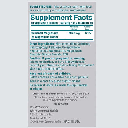 Mag-Ox 400 Magnesium Supplement, Pharmaceutical Grade Magnesium Oxide, Most Concentrated Form of Magnesium, 483mg, 240 Tablets (2 Packs of 120 Tablets)