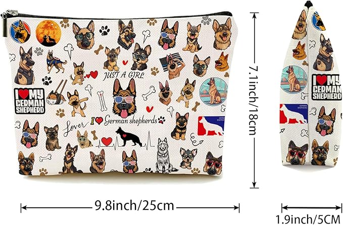 German Shepherd Gifts, Dog Makeup Bag, Dog Lover Gifts for Women, Funny Cosmetic Bag Birthday Christmas for Her, Sister, Daughter