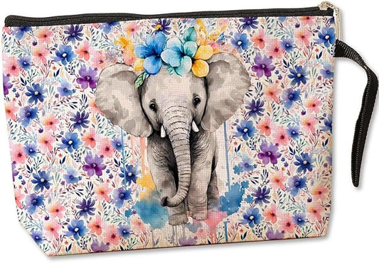 Jztco Elephant Cosmetic Bags Elephant Themed Gifts Animal Lover Gifts for Female Farm Girl BFF Best Friend Coworker Toiletry Bag Graduation Mothers Day Birthday Gift Floral Makeup Bag