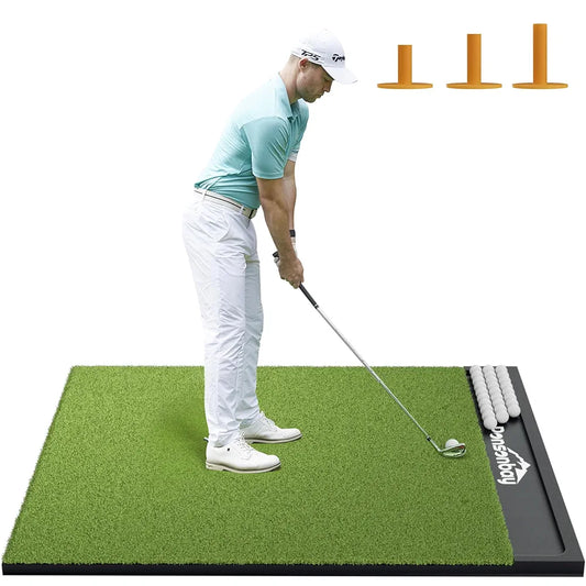 Integrated 5x4ft & 6x4ft Golf Mat with Ball Tray, Thickening Golf Mats Practice Outdoor & Indoor, Artificial Turf Matt with 3 Tees for Hitting, Driving, Chipping, Swing in Backyard, Garage or Basement