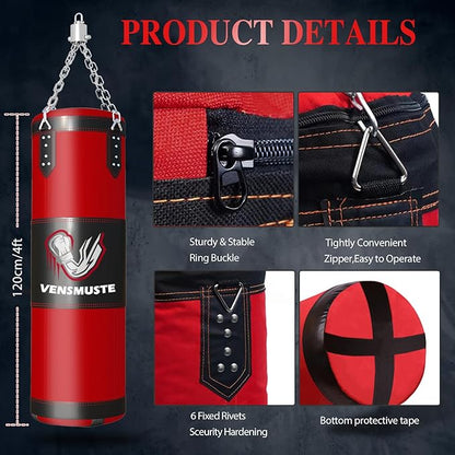 Punching Bag for Adults, 4FT Oxford Heavy Boxing Bag Set, Punching Bag with 12OZ Boxing Gloves, Chains, Hand Wraps, etc. Suitable for MMA Karate Kickboxing Boxing - Unfilled