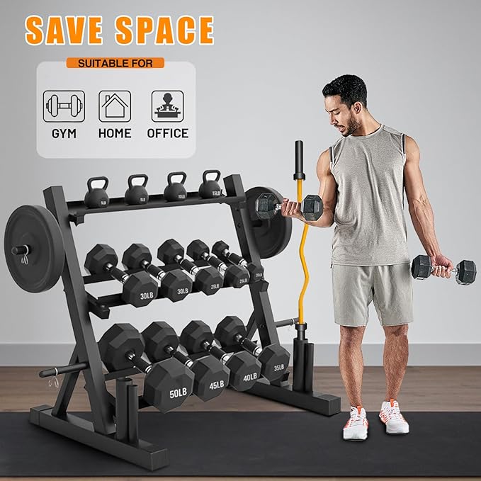 PROOFGOLD 1200LBS Dumbbell Rack- Adjustable 3 Tier Weight Rack for Home Gym Suitable for Storage of Dumbbell, Weight Plates,Kettlebell Barbell Plate, Barbell Bar(Rack Only)