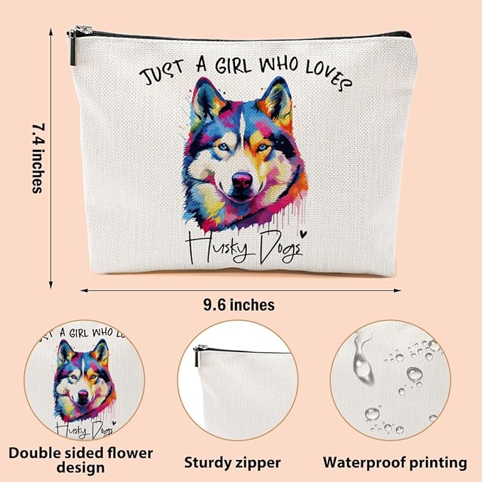Husky Gifts Makeup Bag Husky Lovers Cosmetic Bag Travel Organizer Bags Makeup Pouch, Christmas Birthday Friendship Animal Lovers Gifts for Women Girls Sisters