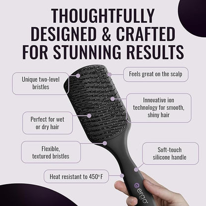 Ergo Super Gentle Mini Paddle Brush for Blow Drying - Hair Brushes for Women with Thick or Thin Hair - Dual Hairbrush for Women - Detangler Hair Brush - Gently Detangles Curly or Wet Hair - ERG750