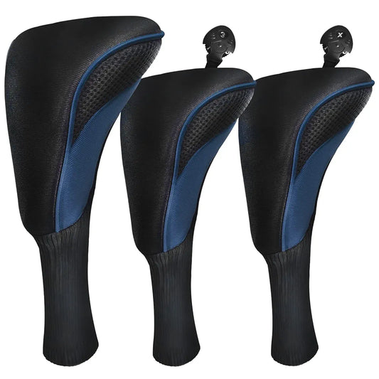 Golf Club Head Covers for Fairway Woods Driver Hybrids 3 Pieces Long Neck Mesh Sports Fan Golf Club Headcovers Set with Interchangeable No. Tags 3 4 5 6 7 X Golf Accessories for Men Women
