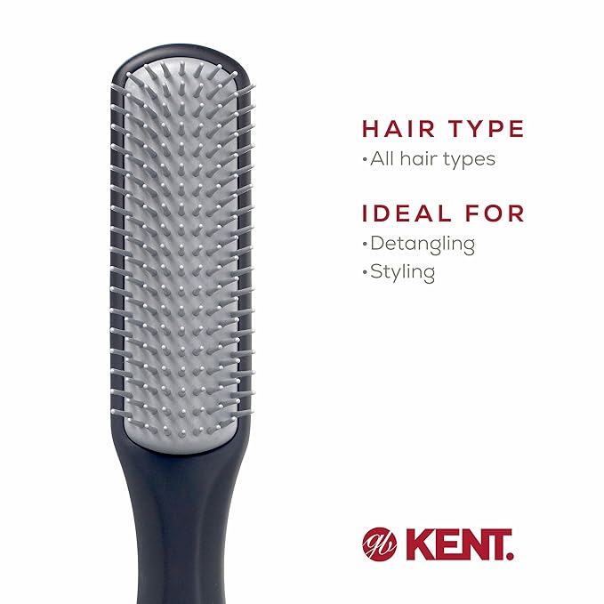 Kent KFM3 Gel Styling Hair Brush for Men, 9 Row Men's Hair Brush with Ionic Anti Static Bristles, Detangling and Smoothing Short to Medium Length Hair