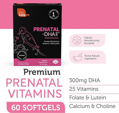 Zahler Prenatal Vitamin with DHA & Folate - DHA Supplements & Prenatal Multivitamin for Mother and Child - Kosher Prenatal DHA Prenatal Vitamins with Iron, Pre Natal Softgels (120 Count (Pack of 1))