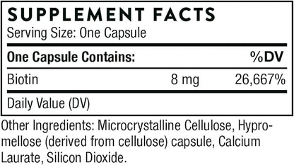 THORNE Biotin - Vitamin B7 (Biotin) for Healthy Hair, Nails, and Skin - 60 Capsules