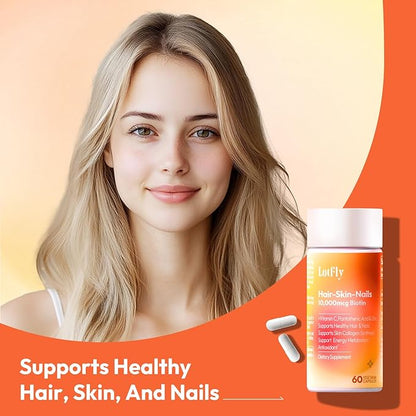 Biotin 10000 mcg with Zinc, Vitamin C & Calcium Pantothenate – Supports Healthy Hair Growth, Strong Nails & Glowing Skin for Women & Men | Made in The USA | 60 Vegan Capsules (60-Day Supply)