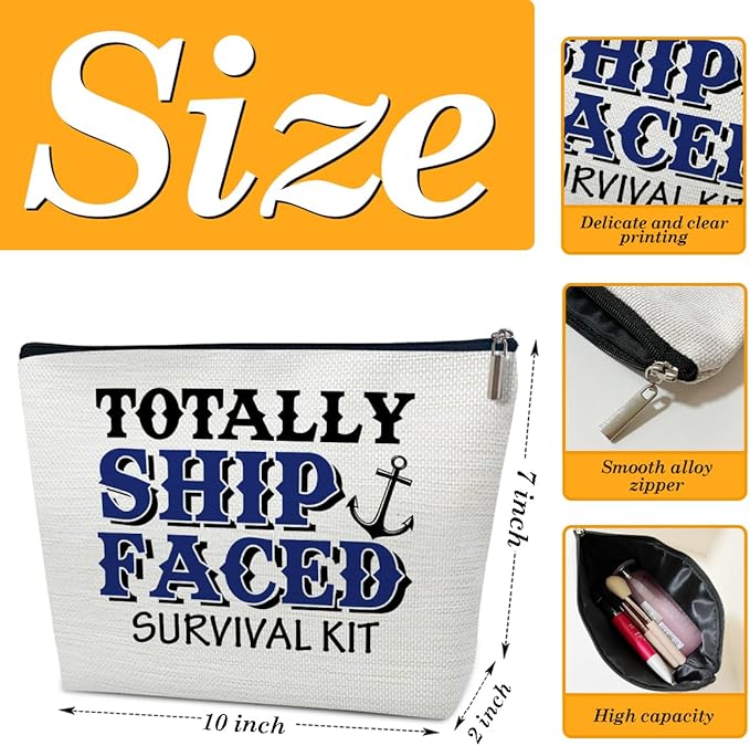 Funny Cruise Makeup Gift Bag, Toiletry Survival Kit Travel Cosmetic Bags With Zipper Travel Organizer For Women Girl Mom Sister Friend, Cruise Lover Summer Vacation Gifts