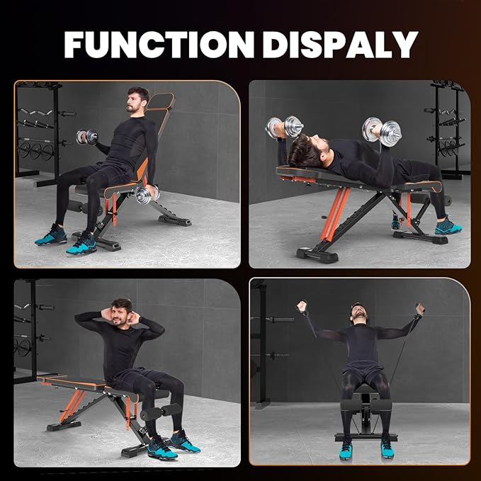 naspaluro Adjustable Weight Bench for Home Gym Foldable 880LB Incline 3-Sec Folding