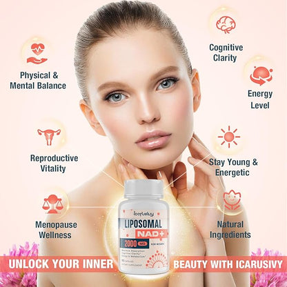 2000MG Liposomal NAD+ for Women, NAD+ Supplement, with Ashwagandha, Maca, Black Cohosh & Ginkgo Biloba, Max Absorption, NAD Plus - Menopause, Cognitive Clarity, Energy, Aging Defense, 90 Capsules