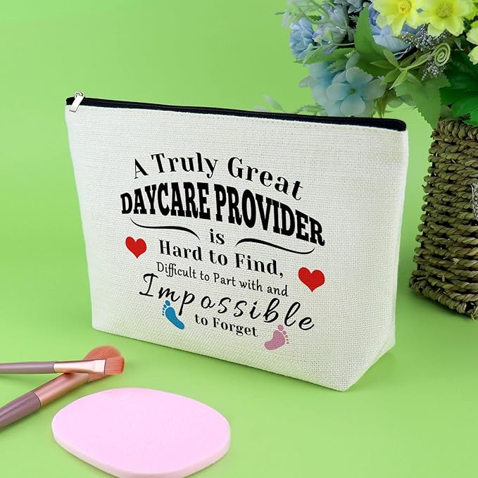 Daycare Provider Appreciation Gift Teacher Gift for Women Cosmetic Bag Makeup Bag Thank You Presents for Childcare Provider Childhood Educators Teacher's Day Christmas Birthday Presents Travel Pouch
