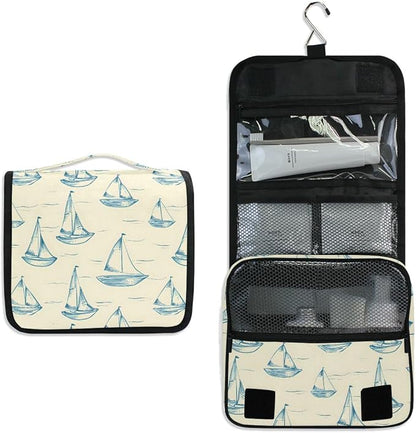 senya Hanging Travel Toiletry Bag Kit Boys Makeup Case Cosmetics Organizer for Men Women (Smallest Sailboat Lines)