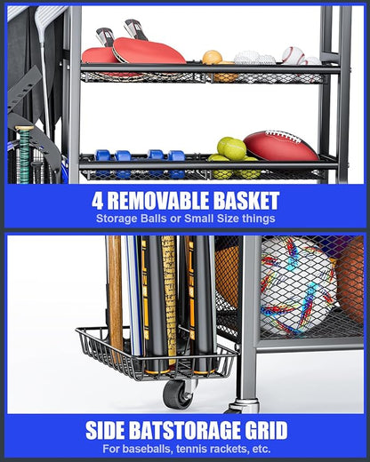 Garage Sports Equipment - Ball Storage Rack 2025 Upgraded Heavy Duty Steel Ball Storage Sports Organizer for Garage