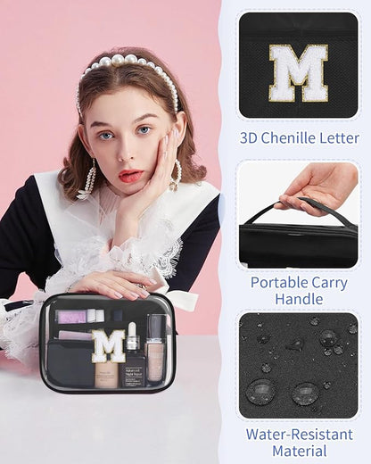 Wandering Nature Clear Makeup Bags 2 Pack Personalized Initial Makeup Pouch Preppy Small Cosmetic Pouch Organizer Travel Toiletry Bag, Birthday Gifts for Girlfriend Women