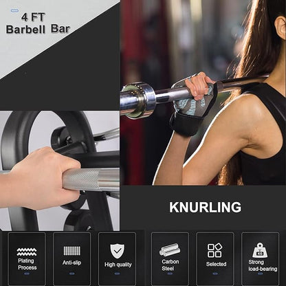 uyoyous 4FT Barbell Bar Solid Threaded Chrome barbell 2 inch 120cm for