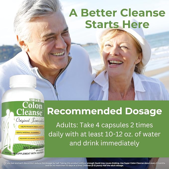 Health Plus Super Colon Cleanse Original Formula (1991-2018), 300 Capsules, 6 Cleanses - Digestive Support, Constipation Relief with Psyllium Husk and Senna Leaf