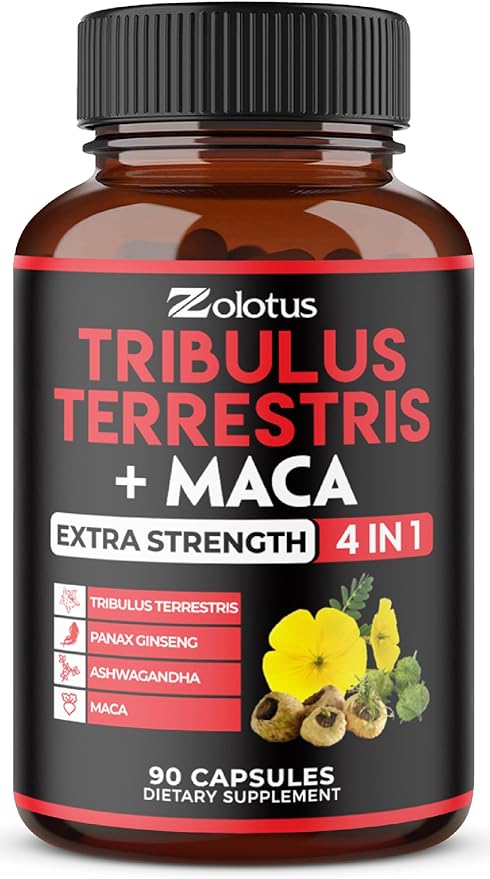 Zolotus Premium Tribulus Terrestris Capsules - Combined with Ashwagandha, Panax Ginseng & Maca - Boost Energy, Mood, Stamina & Immune - 90 Counts for 3 Months