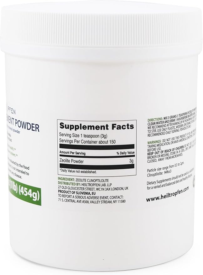 Zeolite Powder | Dietary Supplement 1 Pound - 454 g | Detox | Clinoptilolite 94+-3% | Activated | Natural Mineral Dust | Ultra FINE Less-Than 2 µm