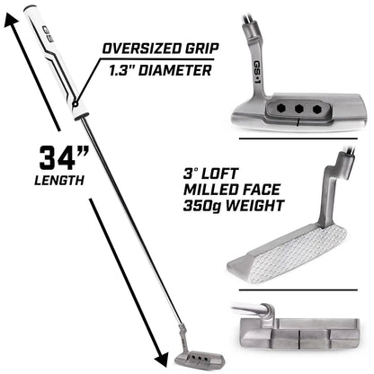 GoSports GS1 Tour Golf Putter – Choose Oversized Grip or Traditional Grip - 34” Right-Handed Blade Putter with Milled Face