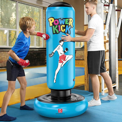 QPAU Kids Punching Bag Toy with Boxing Gloves, 66 Inch Larger Stable Kids Inflatable Boxing Bag Set, Gifts for Boys & Girls Age 6-12, for Practicing Karate, Taekwondo, MMA