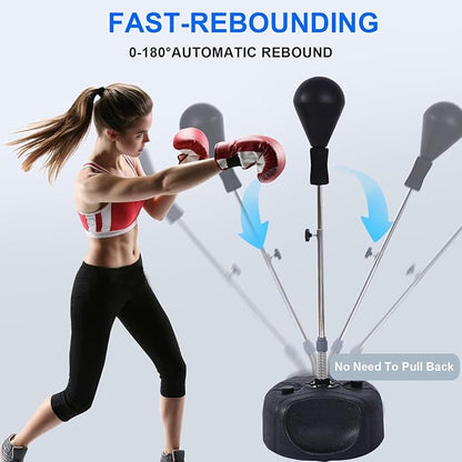 Punching Bag with Stand-Fast Bounceback to Increase Speed, Reflexes, and Stamina – Height Adjustable for Training, Boxing Equipment, Stress Relief & Fitness