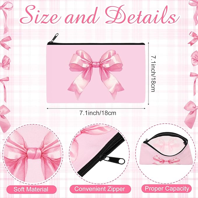 Reginary 20 Pieces Cosmetic Bag for Women, Roomy Makeup Bags with Zipper Toiletry Bag Pouch Travel Accessory Organizer Gifts, 7 x 4.3 Inches (Pink Bow)