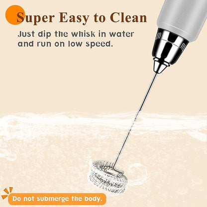 Milk Frother Handheld Rechargeable with Stand, Frother Wand Drink Mixer Electric Whisk for Coffee, Detachable With 3 Stainless Whisks, Hand Mixer for Lattes, Cappuccino, Matcha, Egg, Silver
