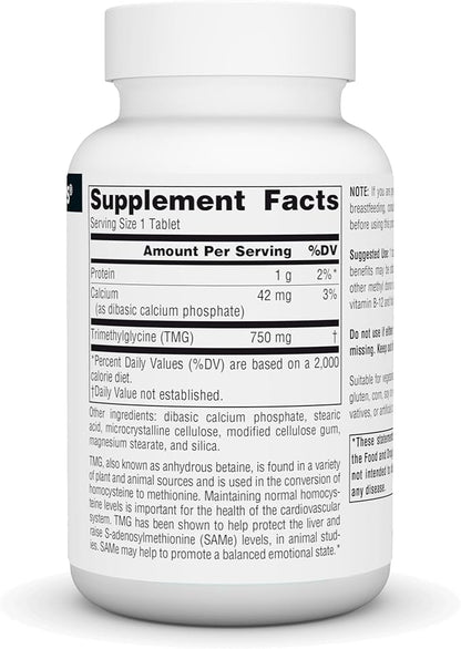 Source Naturals TMG 750mg Trimethylglycine (Anhydrous Betaine) - 60 Tablets