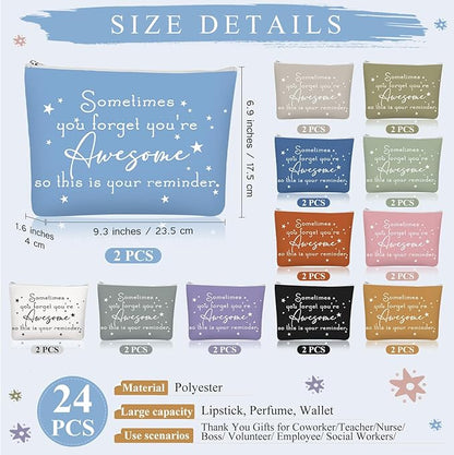 Sieral 24 Pcs Inspirational Makeup Bag Appreciation Nurse Gift for Women You're Awesome Cosmetic Bags Employee Motivational Gifts for Coworkers Teacher Mom Assistant Nurse(Pastel Color)