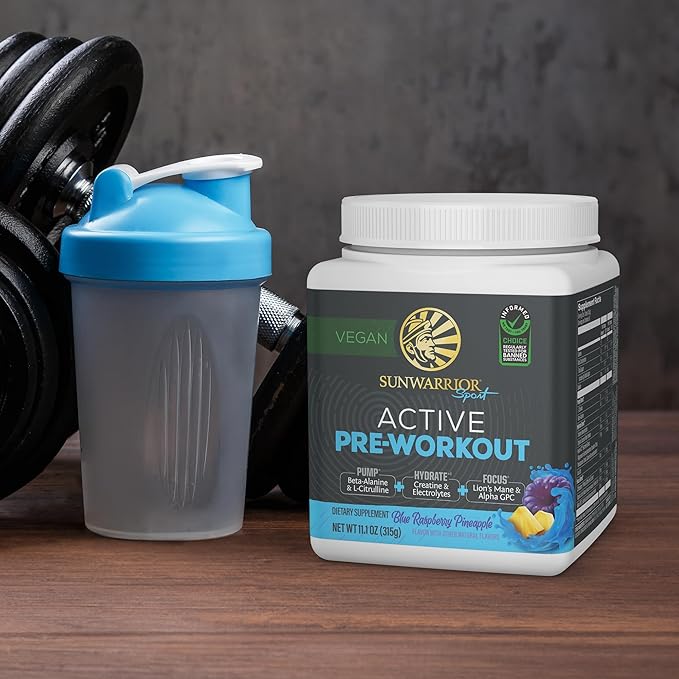 Pre Workout Powder Energy Drink | Vegan, Plant-Based, Pre-Workout Supplement | Pump, Hydrate, Focus, Endurance, & Strength Builder | Blue Raspberry Pineapple Flavored | 30 Servings | Active Preworkout