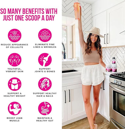 Multi Collagen Burn: Multi-Type Hydrolyzed Collagen Protein Peptides with Hyaluronic Acid, Vitamin C, SOD B Dimpless, Types I, II, III, V and X Collagen, Caffeine-Free (Strawberry Lemonade)
