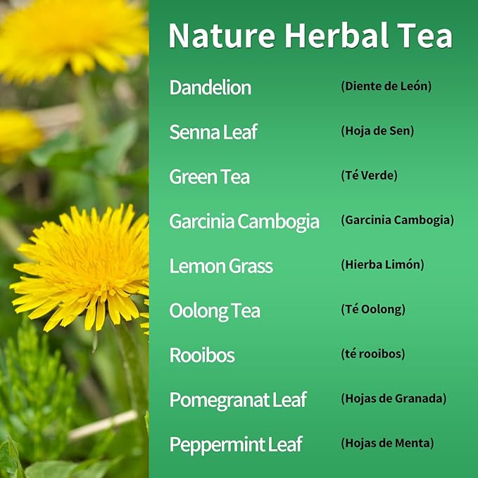 Te de Diente de Leon 30 Day Detox Tea, Herbmood Natural Herbs Tea Bags, Te Para Bajar de Peso Rapido y Efectivo y Seguro para Mujer y Hombres, Ademas de Desinflamar el Vientre y el Estomago,