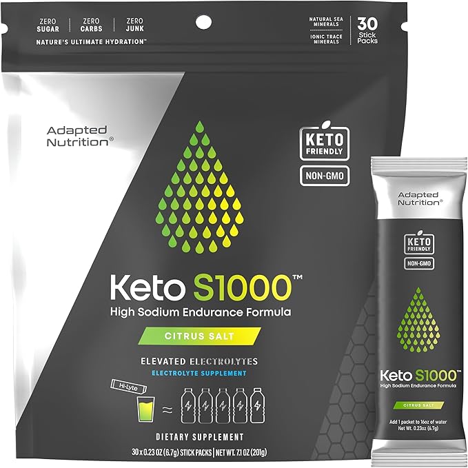 Keto S1000 Electrolyte Packets, Hydration Drink Mix | 30 Packets, Citrus Salt | Includes Essential Minerals, No Sugar, No Calories