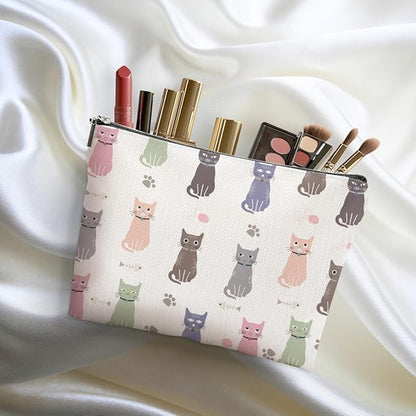 Cute Cat Makeup Bag Cat Gifts Cosmetic Bag Cat Lover Gifts for Women Girls Friends Wife Cat Themed Gifts Cat Stuff Travel Organizer Zipper Pouch Graduation Birthday Friendship Gifts