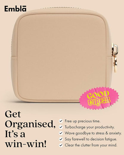 Embla Makeup Bag Travel Cosmetics Pouch and Toiletry Bag, Nylon Zipper Pouch Purse, Cute Make Up Organizer Storage Tote for Women Girls, Waterproof Travel Skincare Case, Small Makeup Bags, Honey Beige