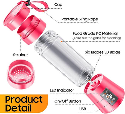 Personal Blender for Shakes and Smoothies - 2025 New Upgrade Cordless Portable Blender USB-C Rechargeable, 380Ml BAP Free Juice Cup, 6 Blades Freshly Squeezed for Picnic/Sprots, 20000Rpm/Min Speed