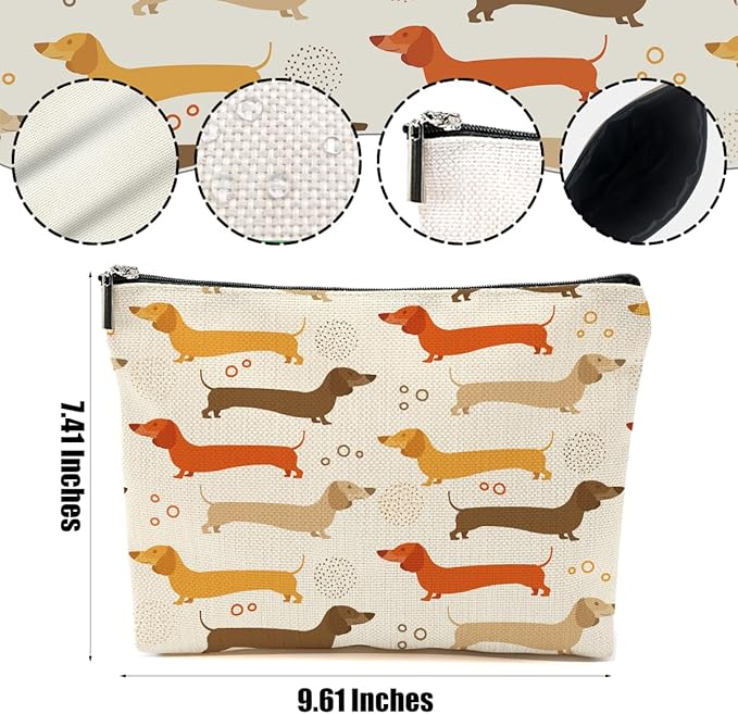 Dachshund Gifts Makeup Bag Sausage Dog Cosmetic Bag Weiner Dog Gifts for Women Girls Best Friend Dog Lovers Daughter Travel Organizer Zipper Pouch Graduation Birthday Friendship Gifts